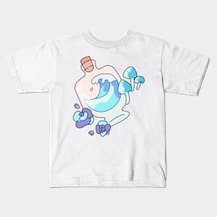 Oceanic Essence: Bottle with Wave and Mushroom Kids T-Shirt